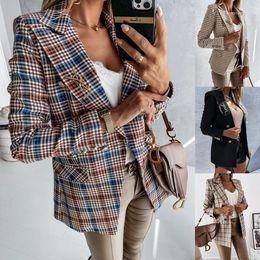 Women's Jackets Plaid Jacket Women Coat 2022 Autumn Spring Vintage Stylish Pockets Plus Size Casual Warm Chic Tops