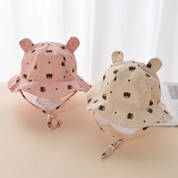 New Cute Cartoon Bear Baby Bucket Hat With Ears Summer Outdoor Baby Boys Girls Sun Caps Infant Toddler Fisherman Hats For Kids