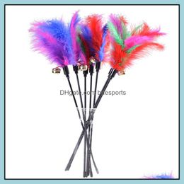 Funny Cat Toys Mixed Feathers Sticks With Small Bell Playing Interactive Toy Pet Supplies Drop Delivery 2021 Home Garden Zux43