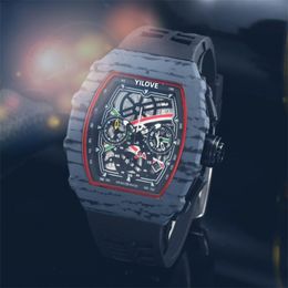 Classic Mission Runway 43mm Watch Mens Quartz Imported Movement Clock Waterproof Rubber Strap Hollowed Out Design Luminous Layer Sports Style Wristwatches