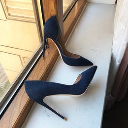 Spring Fashion Red Bottom Shoes Sandals Navy Blue Women Denim Fabric D'Orsay High Heel Shoes 8cm 10cm 12cm Pointy Toe Elegant Stiletto Pumps Comfortable Soft