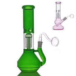 Wholesale Pink/Green Gourd Beaker Heady hookahs glass oil rig dab water Bong with tobacco smoking bowl