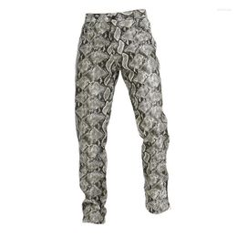 Men's PU Faux Leather Pants Casual Snakeskin Long Slim Fit Straight Leg Streetwear Plus Size S-XXXL Trousers For Men