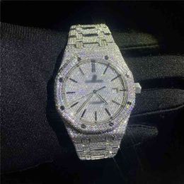 Hip Hop Buss Down Luxury Design Customized Fulled Iced Out Lab Diamonds Vvs Moissanite Diamond Watch