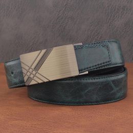 Belts High Quality Simple Slide Buckle Green Men Luxury Genuine Leather Fashion Designer 3.3cm Casual Young Jeans WaistbandBelts