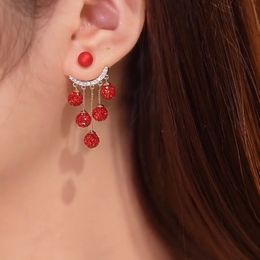 Dangle & Chandelier Rhinestone Ball Tassel Earrings Silver Needle Fashion Red Long Earrings For Women