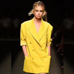 B106 Women's designer blazers Clothing Classic Summer Women Yellow Blazer Custom Made Double Breasted Loose Coat Fashion Streetweat Catwalk Peaked Lapel Sexy