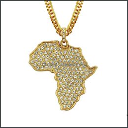 Pendant Necklaces Pendants Jewellery Hip Hop Ice Out Crystal Africa Map For Men Women Gold Plated Chain Je Dh23A