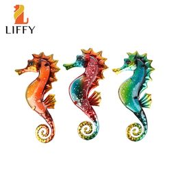 -3pcs Metal Seahorse para decoração de jardim esculturas ao ar livre e estátuas em miniatura Ornamentos Animal Jardin Family 220728