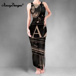 Noisydesigns 4XL Women Dresses Summer Music Note Prints Double Slit Vest Beach Party Luxury Vestidos De Mujer Drop 220627