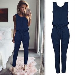 Summer Hot Sexy Sleeveless Jumpsuit Women Long Romper New Lady Fashion Jumpsuit Coveralls Sexy Female Black Bow Jumpsuits T200303