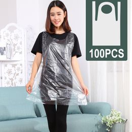 100Pcs/Set Clear Disposable Aprons Multifunctional Cleaning Cooking Painting Salon Transparent Waterproof 220507