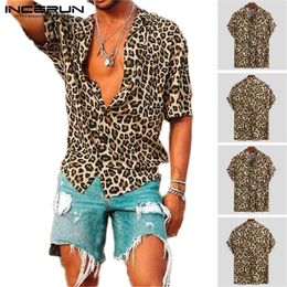 Camicia estiva a maniche corte con stampa leopardata da uomo Collo con risvolto Camicia abbottonata allentata Camicetta traspirante Streetwear Camicie sexy Uomo INCERUN 220611