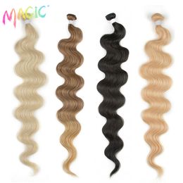 ombre body wave bundles Canada - Magic Synthetic Hair 26 Inch Body Wave Hair Bundles 100G Ombre Blond Brown Weave Ponytail Hair Extensions Heat Resistant 0618