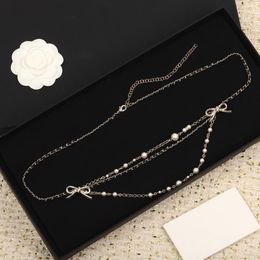 Belts Famous Designer Brand Flower Crystal Pearl Cowhide Double Layer Waist Chain Belt Women Top Quality Luxury Jewellery Trendy Runway