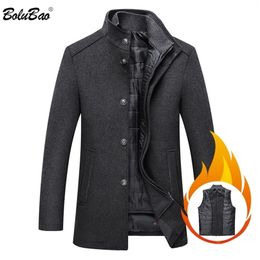 BOLUBAO Winter Men's Wool Blend Coats Fashion Brand Men Stand Collar Wool Coat Luxurious Casual Overcoat Male With vest 201222
