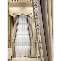 Curtain & Drapes Custom Nordic Modern Retro Embroidered Splicing Lace Grey Beige Chenille Blackout Valance Tulle Panel M1255Curtain DrapesCu