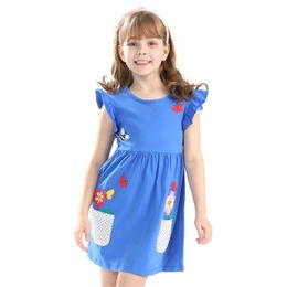 Selling Baby Girls Summer Embroidery Dresses Kids Top Quality Cartoon With Applique Some Cute Birds Designed 220426