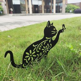 metal silhouettes UK - Art Decoration for Outdoor Cottage Garage Barn Park Backyard Ornaments Naughty Metal Cat Garden Stakes Animal Silhouettes 220721