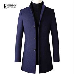 Men's Wool & Blends KOLMAKOV Autumn Winter British Style Solid Men Long Woollen Coat Slim Fit Wine Red Black Navy Blue Grey Ov280w T220810