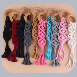 safe pacifier clips UK - Hand Braided Rope Pacifiers Chains Handmade Wooden Pacifier Clips Safe Rope Knot Chain Baby Girl Boy Eco-friendly Holder 0615011