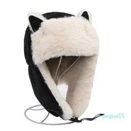 Beanie/Skull Caps Women Thicken Warm Earmuffs Ear-flapped Hat Winter Cold-proof Cotton Cat Ears Cap 2022