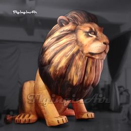 Large Inflatable Lion Cartoon Animal Mascot Model 3m Brown Air Blow Up Male Lion Balloon Sitting On Ground For Park And Zoo Decoration