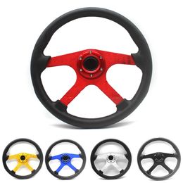 Universal 14inch 350MM Car modification Racing PU Leather Steering Wheel Aluminium Alloy Rally Sport Simulated Game Deep Corn Dish Sport Drifting Steering Wheels