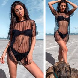 Women's Swimwear Sunscreen Beach Bikini Sexy Mesh Blouse Cover Up Plus Size Dresses Swimsuit Women Sarong Kimono Tunic 2022