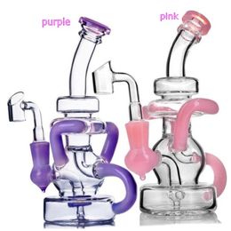 Nexus glass bongs double recycler perc glass water pipe oil rigs with dome and nail 14 mm joint oil burner purple bubbler 8inch