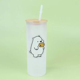 2022 Sublimation Glass Straight Tumbler 25oz Blanks Wine Beer Coffee Mug High Borosilicate Clear Frosted Cup with Bamboo Lid and