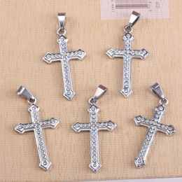 Pendant Necklaces 10pcs Charm Plated Fashion Cross Zircon Crystal Women's Christ Jewelry DIY Made Necklace WholesalePendant