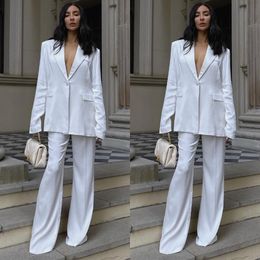 White Leisure Women Pants Suits For Wedding 2022 Women Sexy Loose Long Sleeve Evening Red Carpet Fashion Wear 2 Pieces