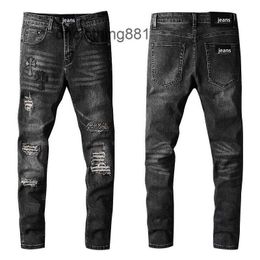 European and American Designer Men Jeans Pants Trend Amirs Fashion Cross knee hole patch cloth Liuding men's casual jeans 718260w