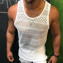 Men Tank Tops Hollow Out Sleeveless Shirts Summer Fashion Mens Clothing Slim Fit Gym Clothes Workout Vest Top Fashion 220527