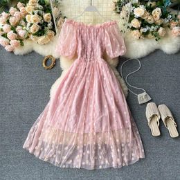 Fairy Chic Gentle Wind Dress Female 2021 New Style Sweet Daisy Printed Mesh Long Floral Dress Female 210319