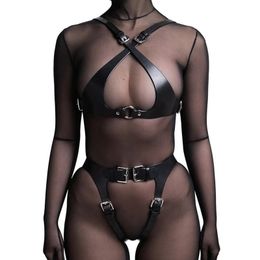 sexyy Leather Harness Women Bra Body Lingerie Bondage Garter Belt Leg Tight Goth Accessories Stockings With Set sexy shop