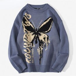 Men's Sweaters Sweater Butterfly Print Soft Knitted O-neck Pullover Men Clothing Harajuku Casual Streetwear Knitwear Oversize Tops 2022Men's