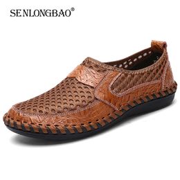 Brand Summer Men Casual shoes Breathable Mesh cloth Loafers Soft Flats Sandals Handmade Male Driving Large size 38-50 220426