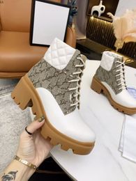 Women ankle boot Designer Luxury Martin Desert Boots Beige and ebony 100% Genuine Leather quilted Lace-up Winter Shoes Rubber lug sole m1101
