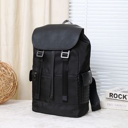 New fashion schoolbag large capacity leisure men's travel backpack imported tarpaulin with waxed cowhide knitted business leisure