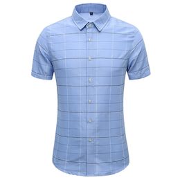 45KG120KG Summer New Korean Fashion Mens Short Sleeve Plaid Shirt Daily Casual Button Shirts 4XL 5XL 6XL 7XL 210412