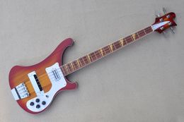 Factory Custom Cherry sunburst Electric Bass Guitar with 4 Strings Neck Through Body Special Binding Body Yellow Pearl Fret inlay Chrome Hardwares Offer Customized