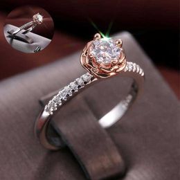 Wedding Rings Fashion Women's Rose Full Claw Set With Zircon Ring Elegant Two Color Size 6-10Wedding