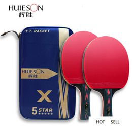 wenge wood UK - Huieson 2Pcs Carbon Table Tennis Racket Set 5 6Star New Upgraded Ping Pong Bat Wenge Wood & Fiber Blade with Cover262O