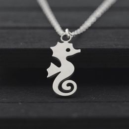 Chains Cartoon Simple Hippocampus & Seahorse Pendant Necklaces For Women Stainless Steel Statement Fashion Sea Jewellery LotChains