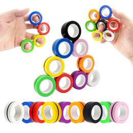 magnetic ring toy UK - 9Pcs Fingers Magnetic Ring Fidget Spinner Toys Set Colorful Magnet Rings ADHD Stress Relief Magical for Kids Anxiety 220427