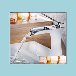 Wholesale- Chrome And White Colour Waterfall Faucet Bathroom Basin Mixer Tap With Cold Sink Drop Delivery 2021 Faucets Faucets Showers Acc