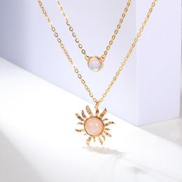 Chains Boho Pink Opal Sun Necklaces For Women Dainty And Moon Pendant Two-layer Chain Jewelry Fashion Celestial Collier Femme BFFChains Chai