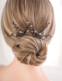 Headpieces 2Pcs Black Rhinestones Little Simple Bride Wedding Hair Pins Silver Bridal Piece Accessories For WomenHeadpieces